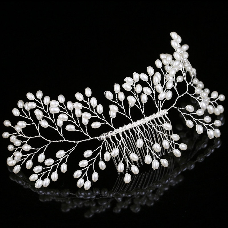 Κομψό κρύσταλλο γάμου χτένα κεφαλής για νύφη που φλερτάρουν στολίδια με μαργαριτάρι νυφικό αξεσουάρ με κλιπ μαλλιών κοσμήματα