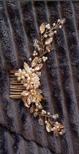 Pieptene de păr de nuntă din aur trandafir de modă Tiara de flori realizată manual cu strasuri de perle Accesorii de bijuterii de păr de bal de absolvire