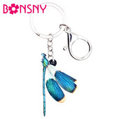 Bonsny Acrilic Anime Blue Dragonfly Insect Breloc Breloc Inel Bijuterii Insecte Pentru Femei Fete Teen Geantă Poșetă Fashion Charms