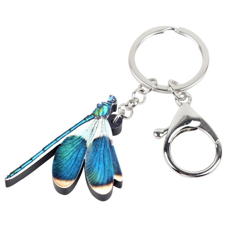 Bonsny Acrilic Anime Blue Dragonfly Insect Breloc Breloc Inel Bijuterii Insecte Pentru Femei Fete Teen Geantă Poșetă Fashion Charms