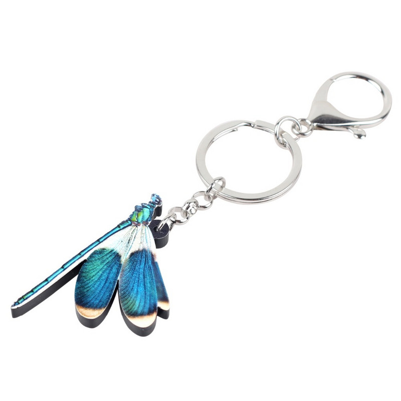 Bonsny Acrilic Anime Blue Dragonfly Insect Breloc Breloc Inel Bijuterii Insecte Pentru Femei Fete Teen Geantă Poșetă Fashion Charms