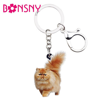 Bonsny Acrylic Fatty Fluffy Cat Kitten Ключодържатели Ключодържател Пръстени Бижута за жени Момичета Тийнейджърска чанта Car Charms Аксесоари за домашни любимци