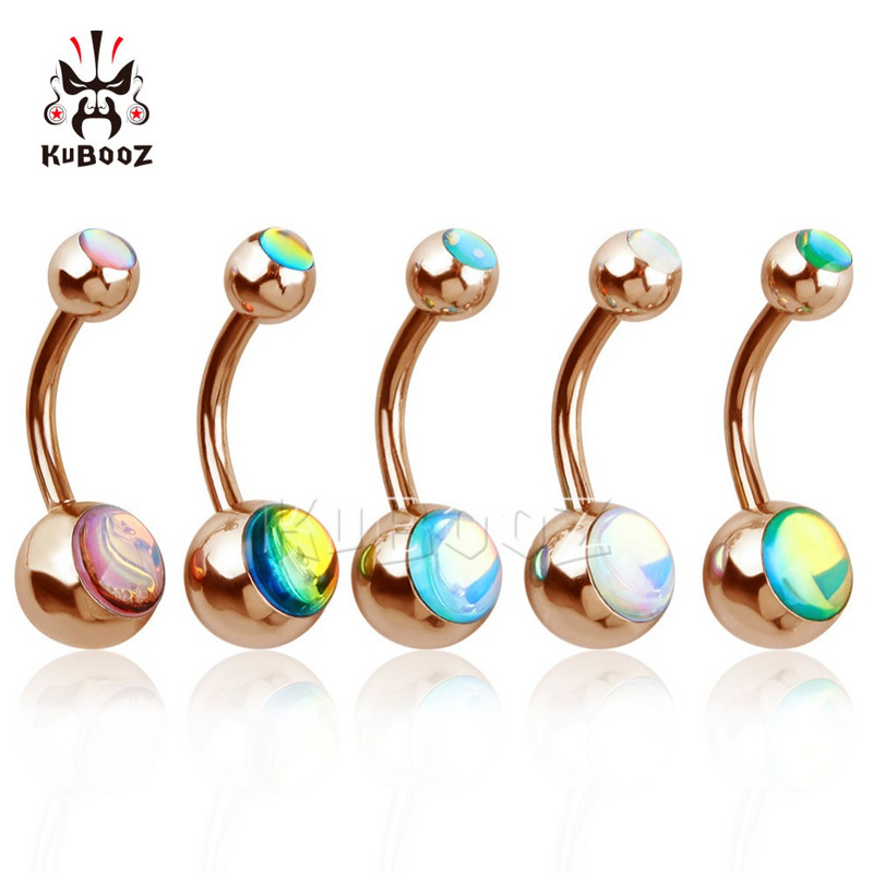 KUBOOZ Hot Selling Rozsdamentes acél Rose Gold Köldök Piercing Köldök Gyűrű Golyó Szexi divatos testékszerek ajándékba 5 db/tétel