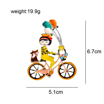 CINDY XIANG Емайл Сладко каране на велосипед Момиче Брошка Котка и игла за балон 4 цвята Налични бижута с анимационен дизайн