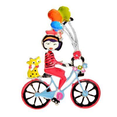 CINDY XIANG Email drăguț Ride Bike Girl Broșă Pisica și Balon Pin 4 culori disponibile Bijuterii cu design de desene animate