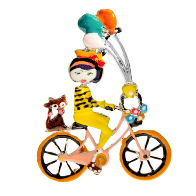 CINDY XIANG Email drăguț Ride Bike Girl Broșă Pisica și Balon Pin 4 culori disponibile Bijuterii cu design de desene animate