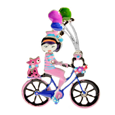 CINDY XIANG Email drăguț Ride Bike Girl Broșă Pisica și Balon Pin 4 culori disponibile Bijuterii cu design de desene animate