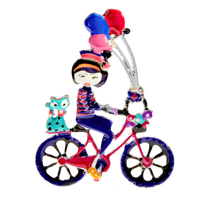 CINDY XIANG Email drăguț Ride Bike Girl Broșă Pisica și Balon Pin 4 culori disponibile Bijuterii cu design de desene animate