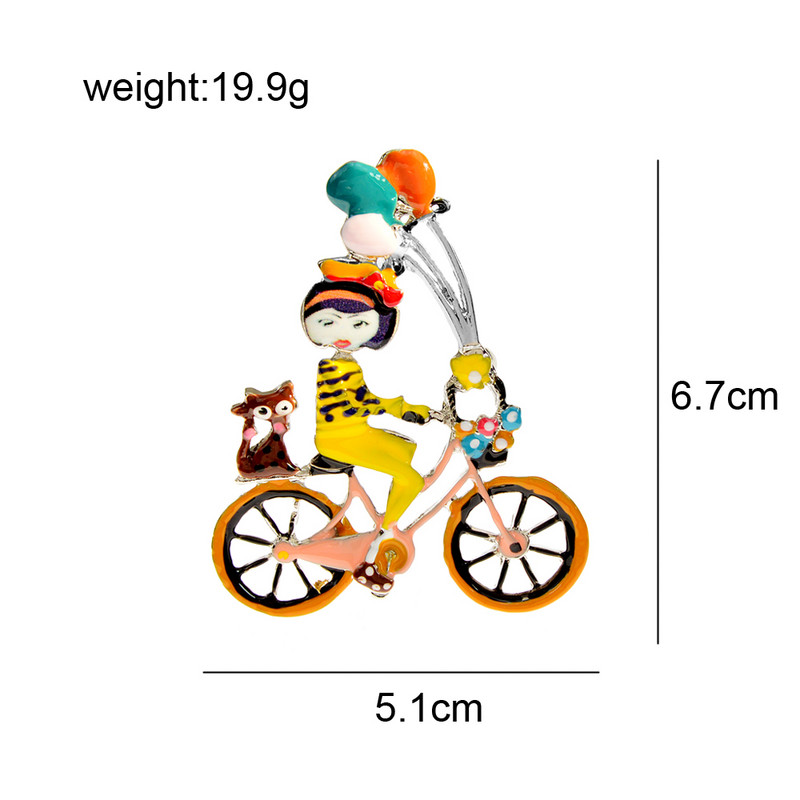 CINDY XIANG Email drăguț Ride Bike Girl Broșă Pisica și Balon Pin 4 culori disponibile Bijuterii cu design de desene animate