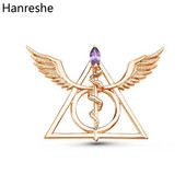 Hanreshe Ace de broșă caduceu medical de lux Aripi de băț de șarpe Aripi medicale geometrice cu revere pentru rucsac insignă bijuterii pentru medic asistentă