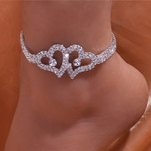 Huitan Heart Love Brățară de gleznă pentru femei de culoare argintie/culoare aurie Accesorii de lux pentru glezne, sandale desculțe, bijuterii