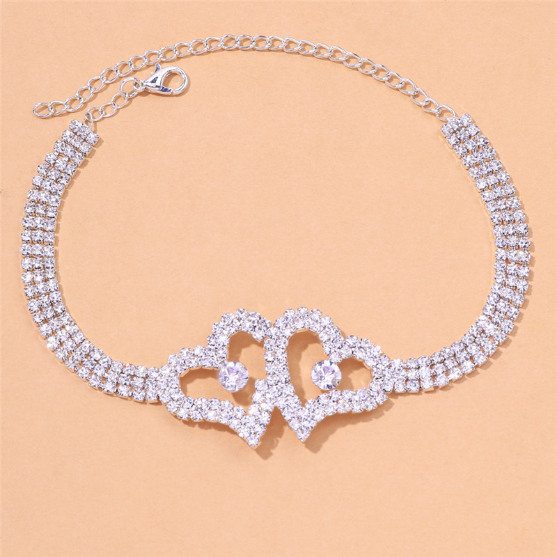 Huitan Heart Love Brățară de gleznă pentru femei de culoare argintie/culoare aurie Accesorii de lux pentru glezne, sandale desculțe, bijuterii