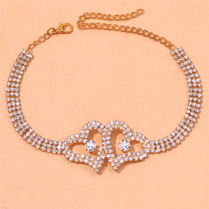 Huitan Heart Love Brățară de gleznă pentru femei de culoare argintie/culoare aurie Accesorii de lux pentru glezne, sandale desculțe, bijuterii