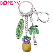 Bonsny email emailat ananas palmier nucă de cocos brelocuri brelocuri cadou Tropic Bijuterii pentru femei fete brelocuri geanta mașină pandantiv