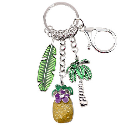 Bonsny email emailat ananas palmier nucă de cocos brelocuri brelocuri cadou Tropic Bijuterii pentru femei fete brelocuri geanta mașină pandantiv