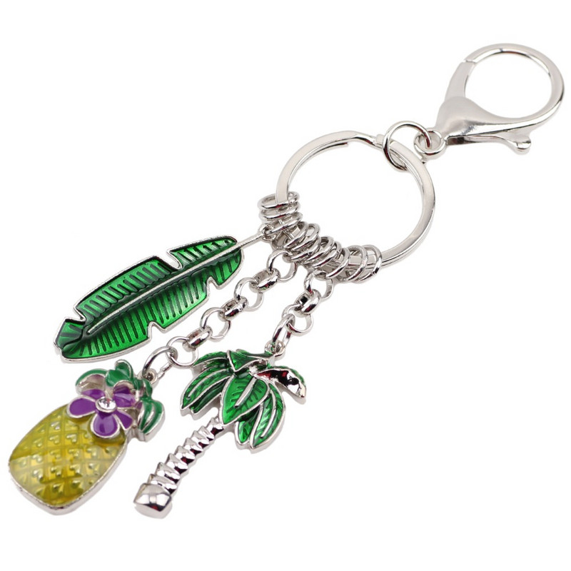 Bonsny emajl Metalni ananas Kokosova palma Privjesci za ključeve Tropski poklon Nakit za žene Djevojke Auto torba Privjesci