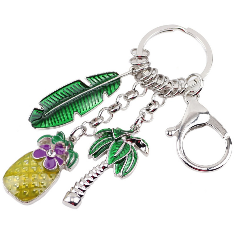 Bonsny emajl Metalni ananas Kokosova palma Privjesci za ključeve Tropski poklon Nakit za žene Djevojke Auto torba Privjesci