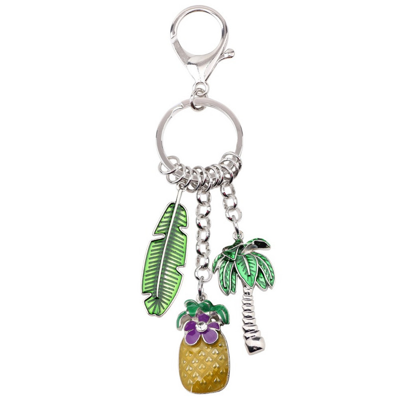 Bonsny emajl Metalni ananas Kokosova palma Privjesci za ključeve Tropski poklon Nakit za žene Djevojke Auto torba Privjesci