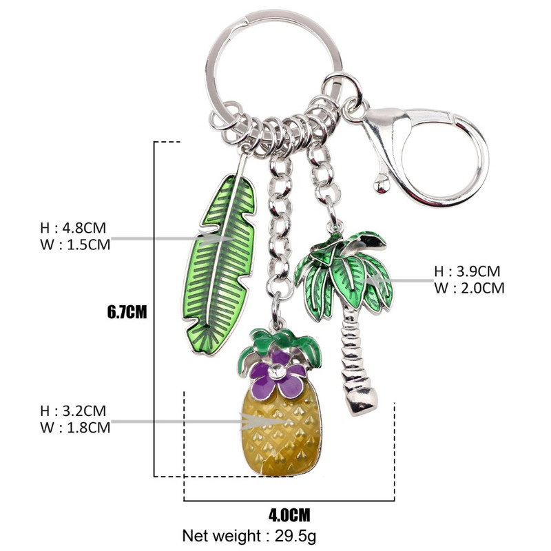 Bonsny emajl Metalni ananas Kokosova palma Privjesci za ključeve Tropski poklon Nakit za žene Djevojke Auto torba Privjesci