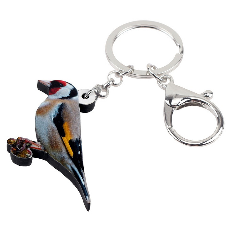 Bonsny Acrilic European Goldfinch Pasăre Breloc Breloc Inel Moda Animale Bijuterii Pentru Femei Fete Geantă Mașină Poșetă Charms Cadou