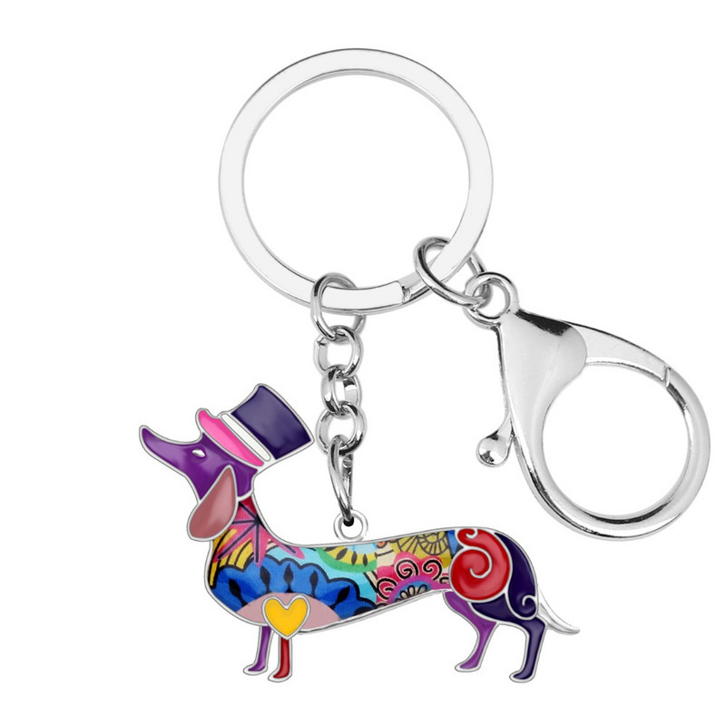 Pălărie elegantă din aliaj de metal Bonsny, Teckel, lanțuri de chei, brelocuri, bijuterii cu pandantiv emailat, pentru femei, fete, geanți pentru mașini