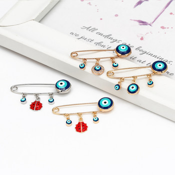 EVIL EYE Ladybug Blue Turkish Evil Eye Charm Brooch Pin Copper Gold Silver Color Brooch for Women Girls Fashion Jewelry BE63