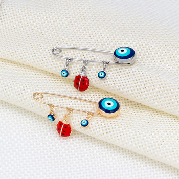 EVIL EYE Ladybug Blue Turkish Evil Eye Charm Brooch Pin Copper Gold Silver Color Brooch for Women Girls Fashion Jewelry BE63