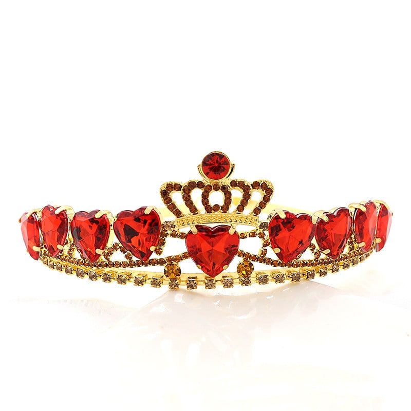 Menyasszony esküvői koronahercegnő strasszkő tiara vörös kristály őszibarack szív korona tiara lányok gyerekek tiara korona tiara