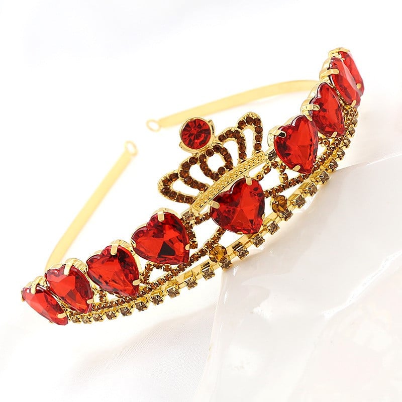 Menyasszony esküvői koronahercegnő strasszkő tiara vörös kristály őszibarack szív korona tiara lányok gyerekek tiara korona tiara