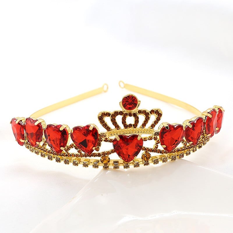 Menyasszony esküvői koronahercegnő strasszkő tiara vörös kristály őszibarack szív korona tiara lányok gyerekek tiara korona tiara