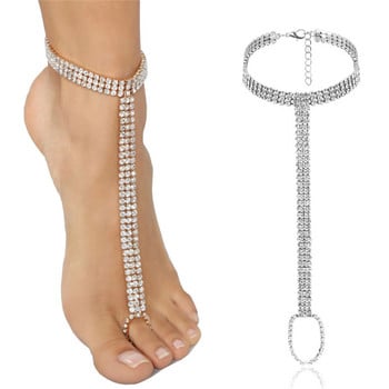 Huitan Trendy Luxury Barefoot Vering Glezen за жени Сребърен цвят/Златен цвят Bling CZ Toe Loop Сандали за крака Женски бижута