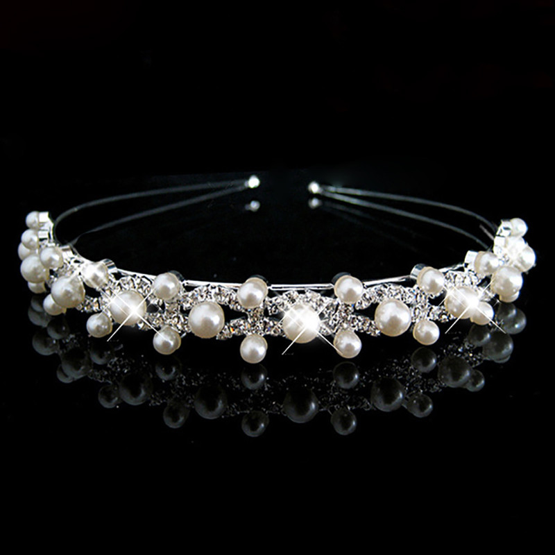 Menyasszony fejdísz Hercegnő hajkiegészítők Báli Korona Lány Elegáns Hajpánt Pearl Crystal Esküvői Haj Kiegészítők Fejpánt