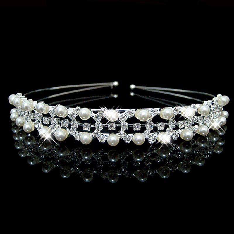 Menyasszony fejdísz Hercegnő hajkiegészítők Báli Korona Lány Elegáns Hajpánt Pearl Crystal Esküvői Haj Kiegészítők Fejpánt