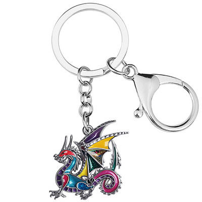 BONSNY Enamel Alloy3D Dinosaur Mighty Mythical Dragon kulcstartó Divatos táska kulcstartó gyűrű ékszer nőknek tinik lányoknak varázsajándék