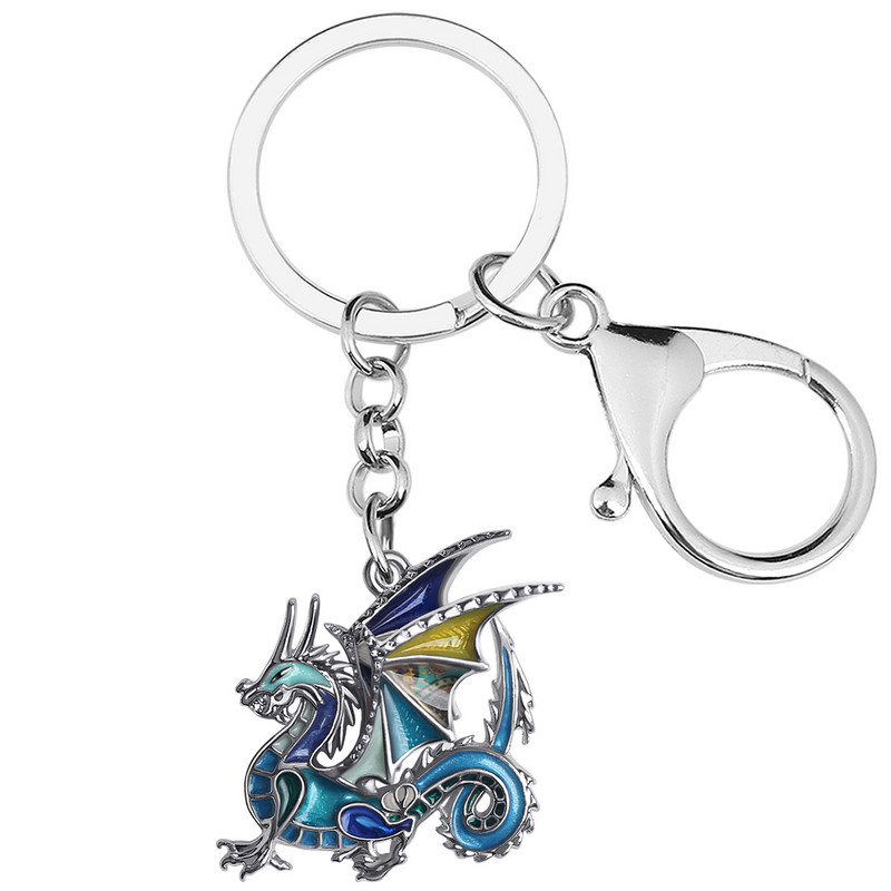 BONSNY Enamel Alloy3D Dinosaur Mighty Mythical Dragon kulcstartó Divatos táska kulcstartó gyűrű ékszer nőknek tinik lányoknak varázsajándék