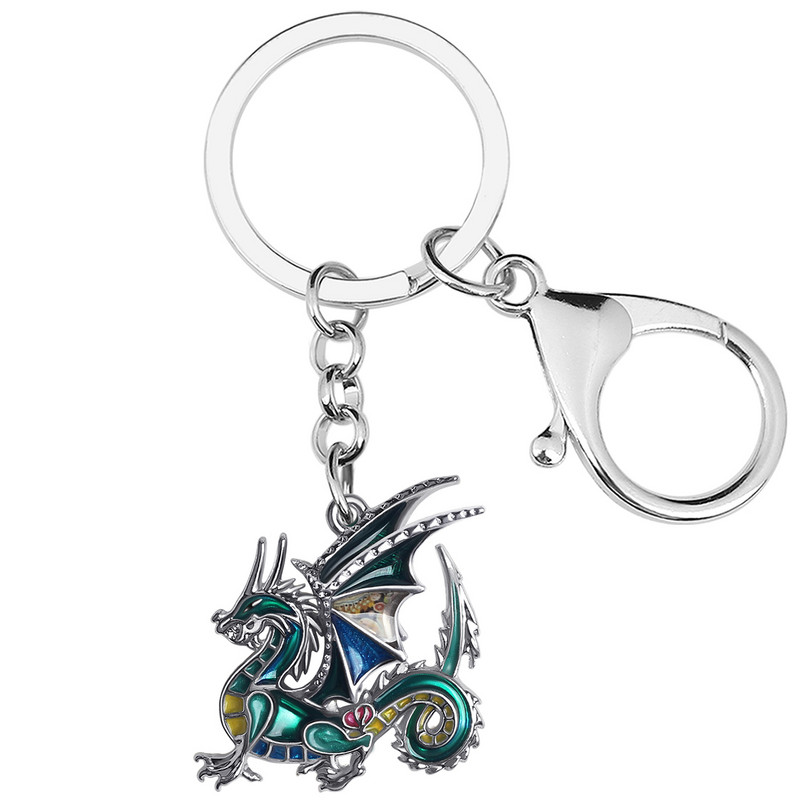 BONSNY Enamel Alloy3D Dinosaur Mighty Mythical Dragon kulcstartó Divatos táska kulcstartó gyűrű ékszer nőknek tinik lányoknak varázsajándék