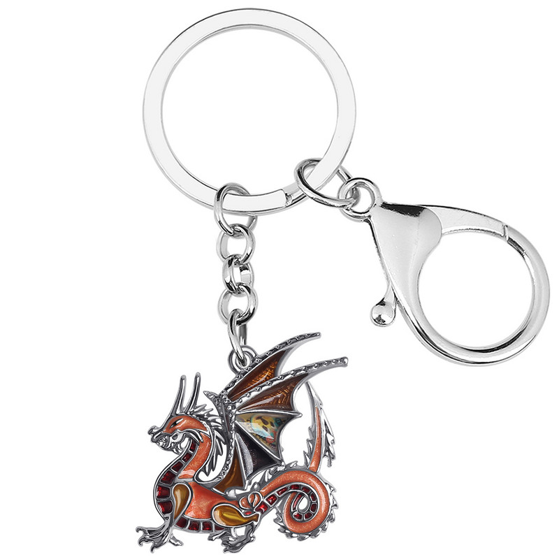BONSNY Enamel Alloy3D Dinosaur Mighty Mythical Dragon kulcstartó Divatos táska kulcstartó gyűrű ékszer nőknek tinik lányoknak varázsajándék