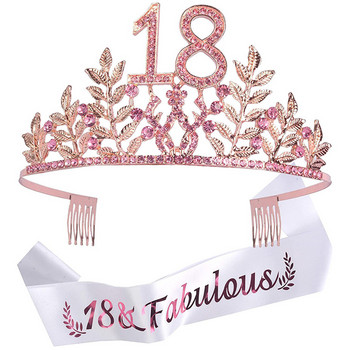 Queen\'s Birthday Crown 6 16 18 21 30 50 Ribbon Crystal Tiara Princess Birthday Bar Mitzvah Party Anniversary Decoration Supplies