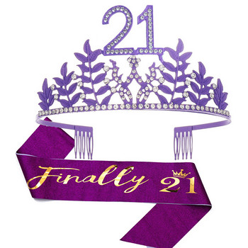 Корона за рожден ден на кралицата 6 16 18 21 30 50 Панделка Кристална тиара Принцеса Рожден ден Бар Мицва Парти Годишнина Декорация Консумативи