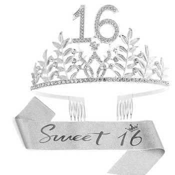 Корона за рожден ден на кралицата 6 16 18 21 30 50 Панделка Кристална тиара Принцеса Рожден ден Бар Мицва Парти Годишнина Декорация Консумативи