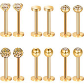 12 bucăți piercing labret din oțel inoxidabil 16G inel pentru buze cristal buze Helix piercing tragus cercel cartilaj Stud corp pircing bijuterii