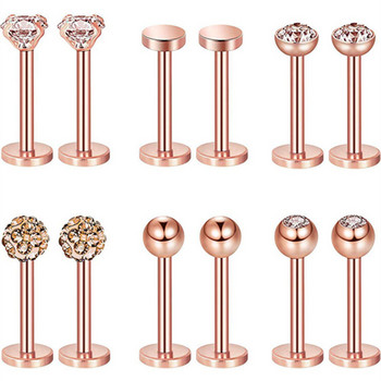 12 ΤΕΜ από ανοξείδωτο χάλυβα Labret Piercing 16G Δαχτυλίδι χειλιών Crystal Lip Helix Piercing Tragus Earring Cartilage Stud Body Pircing Κοσμήματα