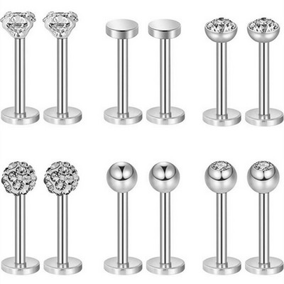 12 bucăți piercing labret din oțel inoxidabil 16G inel pentru buze cristal buze Helix piercing tragus cercel cartilaj Stud corp pircing bijuterii