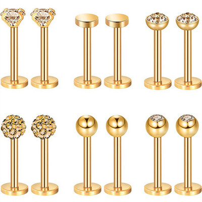 12 bucăți piercing labret din oțel inoxidabil 16G inel pentru buze cristal buze Helix piercing tragus cercel cartilaj Stud corp pircing bijuterii