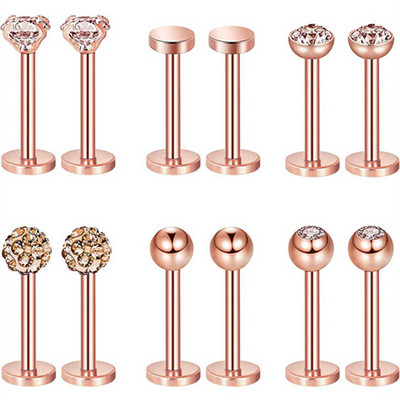 12 bucăți piercing labret din oțel inoxidabil 16G inel pentru buze cristal buze Helix piercing tragus cercel cartilaj Stud corp pircing bijuterii