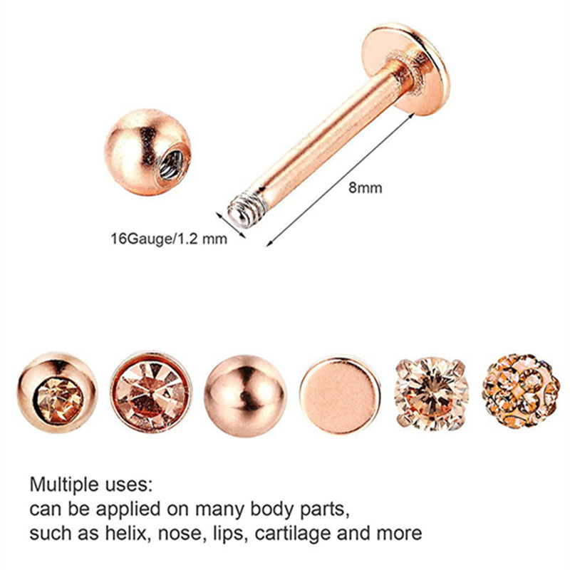 12 bucăți piercing labret din oțel inoxidabil 16G inel pentru buze cristal buze Helix piercing tragus cercel cartilaj Stud corp pircing bijuterii