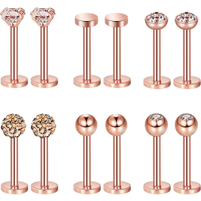 12 bucăți piercing labret din oțel inoxidabil 16G inel pentru buze cristal buze Helix piercing tragus cercel cartilaj Stud corp pircing bijuterii