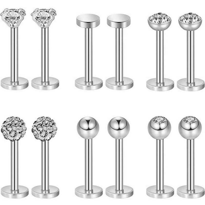 12 bucăți piercing labret din oțel inoxidabil 16G inel pentru buze cristal buze Helix piercing tragus cercel cartilaj Stud corp pircing bijuterii