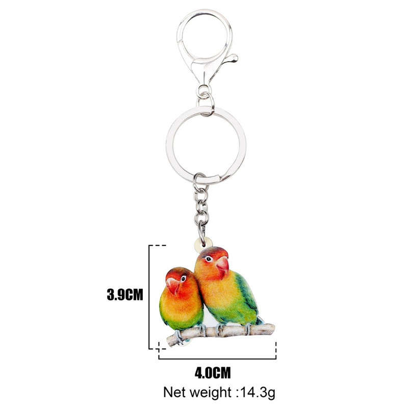 Bonsny Acrilic Africa Fischer's Lovebird Papagal Pasăre Breloc Breloc Inel Bijuterii Animale drăguțe pentru Femei Fete Breloc de mașină