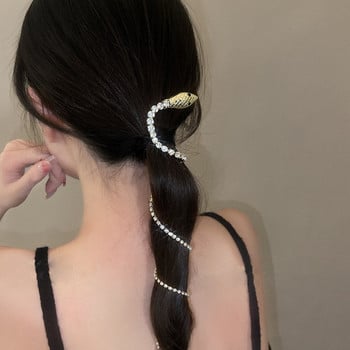 Μακριά φούντα Full Rhinestone Snake Hair Band Γυναικείες κρυστάλλινες κεφαλές Αξεσουάρ μαλλιών Νύφη Αξεσουάρ γάμου